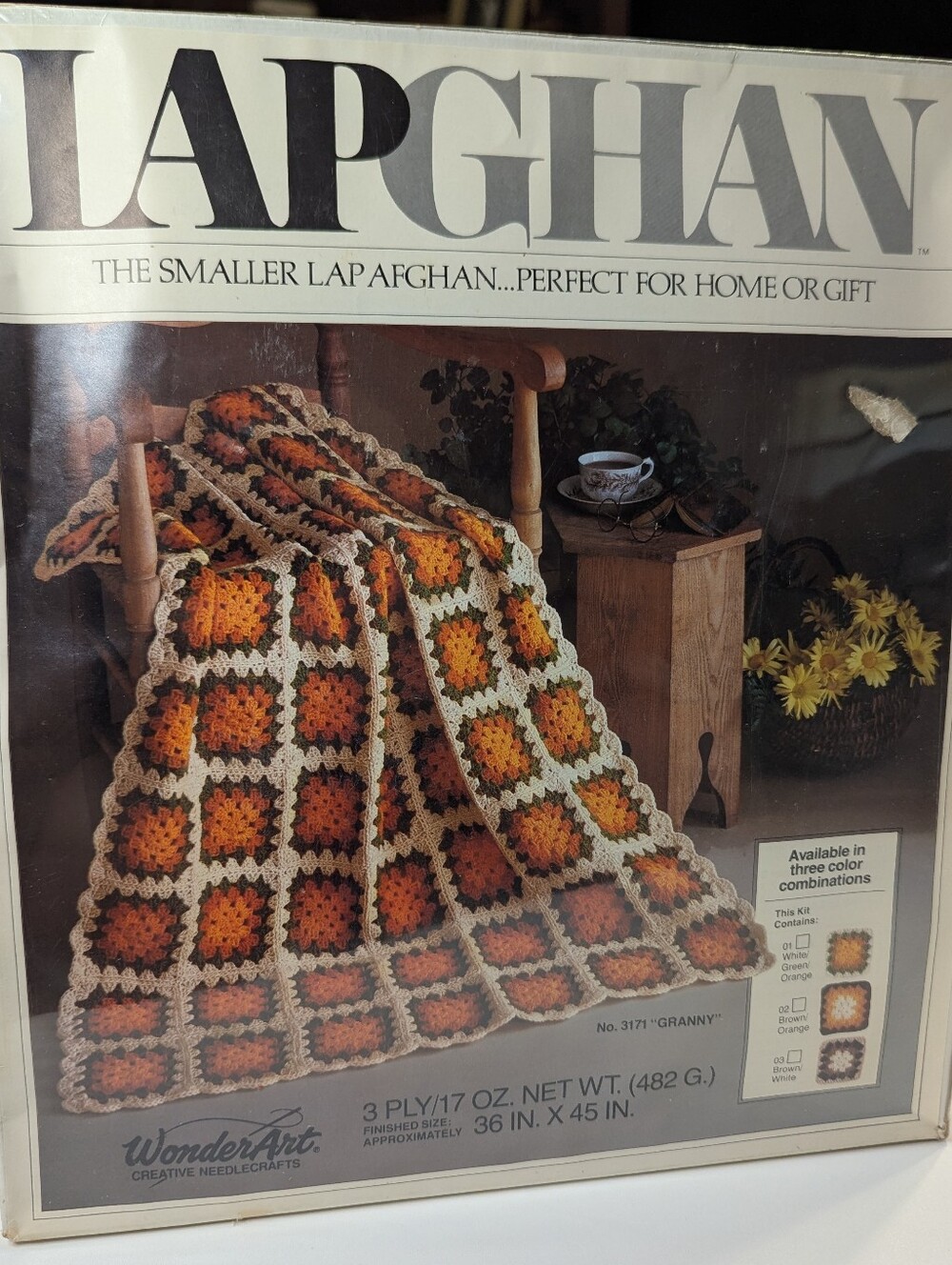 NOS Vintage WonderArt Granny Afghan Crochet Kit Model 3171 "Granny"